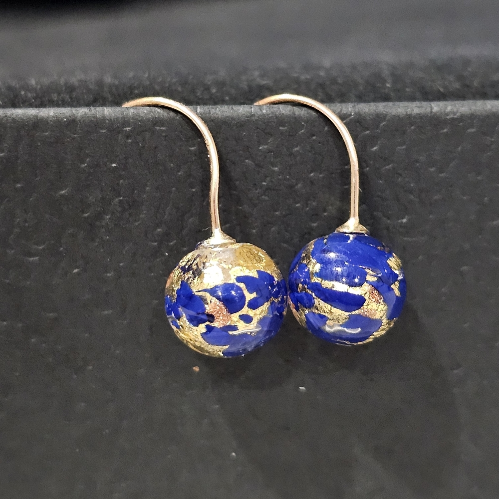 Murano Glass 14K Gold Blue Earrings - Picture 8 of 9